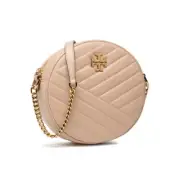 NWT Tory Burch Kira Chevron Leather Circle Crossbody Bag Devon Sand AUTHNTIC