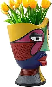 Planter Pot for Indoor | Resin Flower Pots Abstract Face Design - Hand-Painted Home Accessories, Plant Containers for Balcony Garden Windowsill Decor