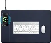Magnetic 15W Fast Wireless Charging Desk Pad, 23.4"x15.6" Extra Large Mouse Pad, Microfiber Leather Office Desk Mat, Waterproof and Scratch-Resistant Mouse Mat for Office and Home Use,Blue
