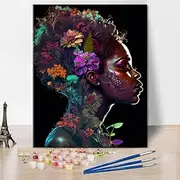 Paint by Numbers for Adults DIY Beautiful African Woman Painting Paint by Numbers Kits Black Girl with Blossom Springtime Flowers for Kids Beginner Oil Painting Kits 16x20 Inch