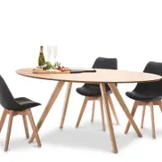 Carol 7 Piece Natural Ash Wood Dining Set With Replica Black Padded Eames Chairs