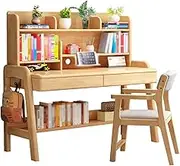 Multifunctional Kids Desk and Chair Set, Height Adjustable Chair with Linen Cushion, Solid Wood Ergonomic Writing Table