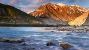 Landscape nature river mountains snowy peak Custom Gaming Mat Desk