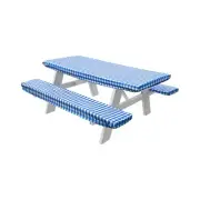 Checkered 72" Picnic Bench Seat Table Cloth Covers Liquid-Proof Party 3Pc Blue