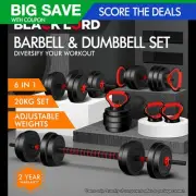 BLACK LORD 20kg Dumbbell Set 7in1 Adjustable Barbell Kettlebell Home Gym Fitness