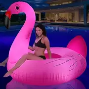 Ksheat Big Flamingo Swan Pool Floats with Solar Lights, Inflatable Pool Floaties for Adults w/Cup Holder, Beach Lake Floating Lounger Raft Party Decorations Water Fun for Adults