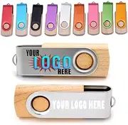 250pcs 4GB Custom Wooden Swivel USB Flash Drive with Personal Logo/Brand Printed, Customized Thumb Drive for Promotion, Personalized USB Stick