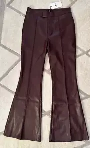 NWT Women 7 For All Mankind Burgundy Red Vegan Faux Leather Bootcut Pant Medium