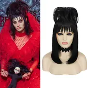 AIR Lydia Deetz Wig with Necklace Black Wigs for Beetlejuice Lydia Deetz Costume -