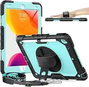 Timecity Case for iPad 9th/ 8th/ 7th Generation 10.2 inch (Case for iPad 9/8/ 7 Gen): with Strong Protection, Screen Protector, Hand/Shoulder Strap, Rotating Stand, Pencil Holder - Light Blue
