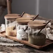 1pcs Glass Seasoning Jar Clear Spice Condiment Salt Cruet with Lid and Spoon