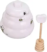 Amosfun Adorable Honey Dispenser Ceramic Seasoning Jar Bee Kitchen Decor Honey Pouring Pot Bottle Condiment Canister