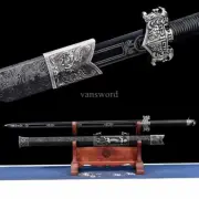 Chinese Jian 剑 High Manganese Steel Black Blade Sharp Straight Sword for Display