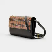 NWT BURBERRY HENLEY LEATHER CHECK BLACK SHOULDER STRAP WALLET CLUTCH BAG $790