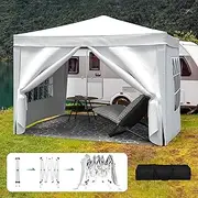 Advwin 3x3 Pop Up Marquee, White Folding Gazebo with 4 Removable Sidewalls, Outdoor Canopy Party Tent for Weddings, Camping
