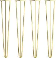 Furniture Legs 4 Pieces Hairpin Table Legs 3 Rods Furniture Legs for Sofas/Coffee Tables/Computer Table/DIY Accessories,with Screws-Gold||50cm