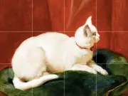 A WHITE CAT Tile Mural Kitchen Bathroom Wall Backsplash Art 24x18