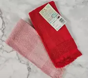 2 Charles Craft Cross Stitch Fingertip Towels Red Pink 14 Count