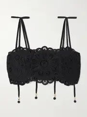 [Zimmermann] Zimmermann - Rhiannon Embellished Cropped Cotton-lace Top - Black - 1 1 Black