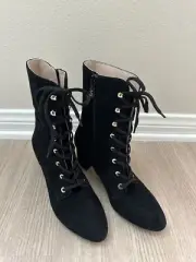 Stuart Weitzman Nichelle Black Suede Lace-Up Block Heel Booties