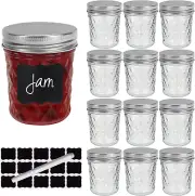 Small Mason Jars 6 Oz with Airtight Silver Lids,12 Pack 200Ml Glass Diamond