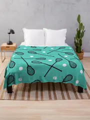 Lacrosse - sticks and balls on teal Throw Blanket