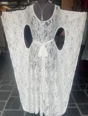 WINTER WHITE STEVIE NICK'S STYLE ARTDECO GYPSY BOHEMIAN DELUXE OOAK LACE DRESS