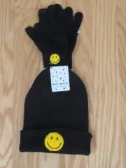 David and Young Smiley Face Womens 2 Pc Winter Beanie Hat Touchscreen Gloves Set