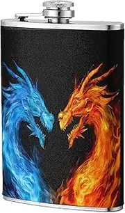 Stainless Steel Pocket Hip Flask with Fiery Dragon for Men Women Drinking Wedding, Vintage Flasks for Barbecue Bar Party Climbing Fishing Flagon 8 OZ