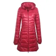 Nevenka Womens Lightweight Puffer Jacket Hooded Winter Mid Length Coat-BigRed