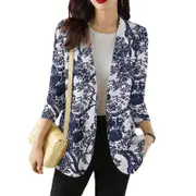 Nevenka Womens Printed Blazer Lapel Long Sleeve Open-Front Casual Jacket-White