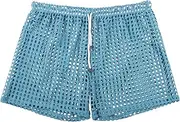[Panegy] Men's Muscle Shorts Fishnet Openwork Boxer Shorts Workout Running Gym Mesh Hot Shorts Swim Trunks