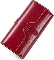 [HAMKVBPR] Women's Long Wallet Ladies Leather Vintage Wallet Long Large Capacity Trifold Bag Long Purse (Color : Red, Size : 19x10x3cm)