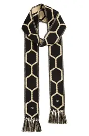 Valentino Garavani Antibes Jacquard carf with Fringe in Black/Beige at Nordstrom One Size