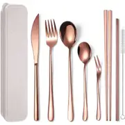 Set of 8 Reusable Cutlery Set with Case Portable Dishwasher Safe Stainless Steel Cutlery Set (Rose Gold)
