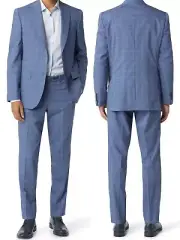 Ted Baker Men's Jay Slim Fit 2-Piece Plaid Stretch Wool Suit Blue Size 42 R / 35