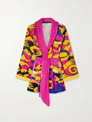 [SLEEPING WITH JACQUES] SLEEPING WITH JACQUES - + Net Sustain Bon Vivant Belted Printed Velvet Robe - Yellow - 2 2 Yellow
