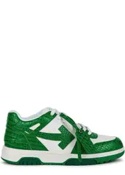 Off-white Out Of Office White Panelled Leather Sneakers - White And Green - 7 7