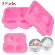 2x Round Ice Balls Maker Tray 4 Large Sphere Molds Cube Whiskey Cocktails Pink