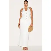 Plus White Tailored Woven Maxi Skirt, White
