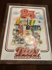 Tito’s Handmade Vodka Walnut Colored Framed Picture 18 X 24 Print, 20x26 Framed.