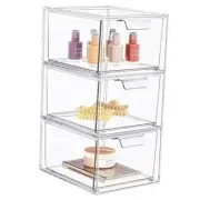 Stackable Makeup Organizer and Storage, Acrylic Organizers，Plastic 3 Pack Clear