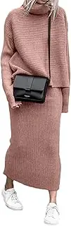[Generic] Women Casual Plus Size 2 Piece Ribbed Knitted Wool Sweater Turtleneck Set