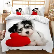 v2362 Bed Sheets Dog Comforter Cover Kids Cute Cartoon Dogs Duvet Cover Boys Girls Pet Puppy Animal Bedding Set Lovely Soft Polyester Quilt Cover 3-Pi