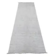 3'x9'7" Medium Gray Afghan Angora Oushak Hand Knotted All Wool Runner Rug R20880