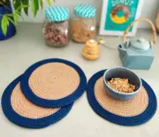 Polypropylene Round BlueTrivet Dining Table Place Mat (23 cm) 3 pcs