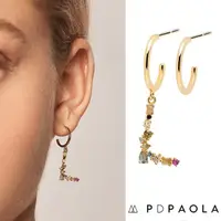 在飛比找momo購物網優惠-【PD PAOLA】西班牙時尚潮牌 金色L字母耳環 彩鑽耳環