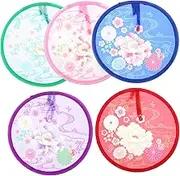 YOSADIER 5pcs Round Foldable Hand Fan Vibrant Peony Colors Lightweight Portable Handheld Fans for and Girls Bladeless Design Multi-Functional Flying Disc