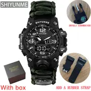 Outdoor Survival Watch Multifunctional Waterproof Military Tactical Paracord Watch Bracelet Camping Hiking Emergency Gear green with box strap