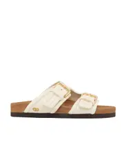 Valentino Logo Plaque Double-Strap Slip-On Slides 36,37,41 ivory